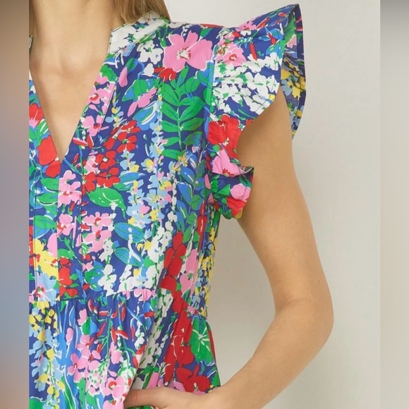 NWT Entro Lillian Floral Print Ruffle Sleeve Dress Size 1XL - Picture 6 of 11